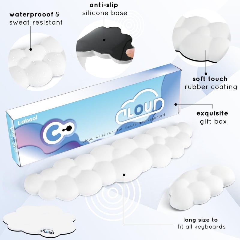 Labeol Cloud Wrist Rest for Computer Keyboard Arm Wrist Rest with Non-Slip Base Extended Wrist Rest Ergonomic Memory Foam for Keyboard and Mouse Typing Pain Relief, Office, Gaming, Computer (cloud white set) - Image 4